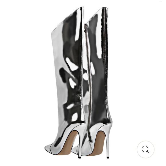 Women's Knee High Boots Sexy Pointed Toe Stiletto Heel Boot Metallic Leather  7 - Picture 2 of 3
